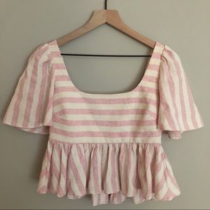 zara trf pink cream linen stripe babydoll button
